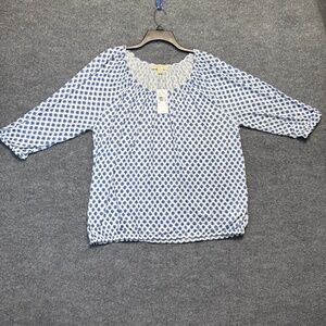 Michael Kors Blouse Womens Plus 2X White 3/4‎ Sleeves Round Neck Geometric NWT